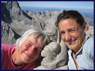 Jo Newton (right) and friend on the summit of Naranjo de Bulnes summit naranjo