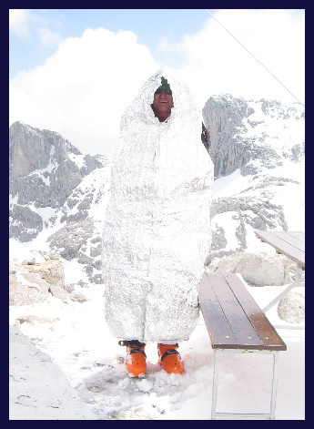 Mike testing a survival bag survival bag